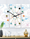 Retro Handdrawn Poppies I - Oversized Mid-Century wall clock - 3 Panels