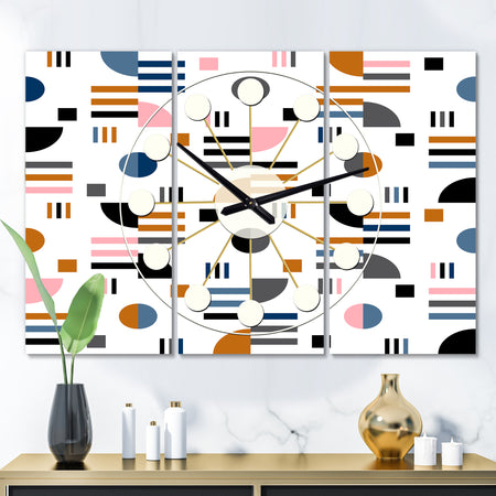 Retro Abstract Design XI - Oversized Mid-Century wall clock - 3 Panels