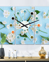 Jasmin Flowers of Bright Blue - Oversized Mid-Century wall clock - 3 Panels