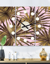 Tropical Leaves On Pink - Oversized Mid-Century wall clock - 3 Panels