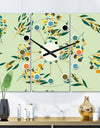 Bright Eucalyptus Floral Pattern III - Oversized Mid-Century wall clock - 3 Panels