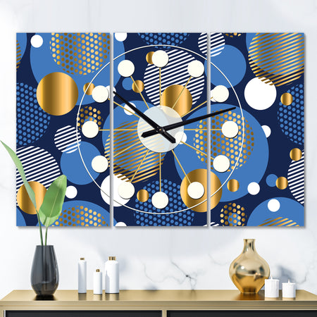 Circular Abstract Retro Geometric XI - Oversized Mid-Century wall clock - 3 Panels