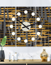 Gold Checkered Pattern I - Oversized Mid-Century wall clock - 3 Panels