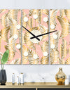 Golden Palm Leaves I - Oversized Mid-Century wall clock - 3 Panels