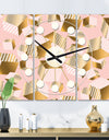 Gold and Rose Cubes II - Oversized Mid-Century wall clock - 3 Panels