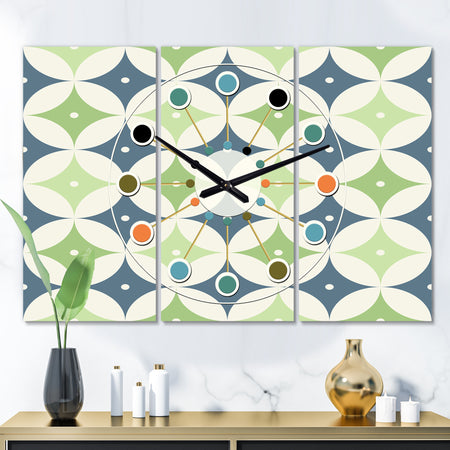 Retro Geometric  Design V - Oversized Mid-Century wall clock - 3 Panels
