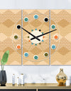 Beige Retro Triangular Wave - Oversized Mid-Century wall clock - 3 Panels