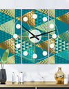 Gold and Blue Dynamics I - Oversized Mid-Century wall clock - 3 Panels