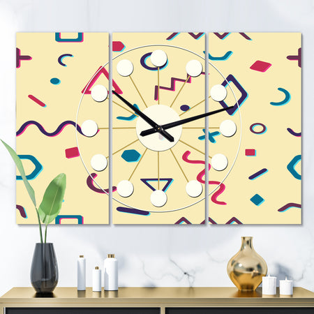Retro Abstract Pattern Design VI - Oversized Mid-Century wall clock - 3 Panels