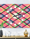 Tartan Geometrical Texture I  - Oversized Mid-Century wall clock - 3 Panels