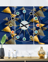 Retro Luxury Waves In Gold and Blue IX - Oversized Mid-Century wall clock - 3 Panels