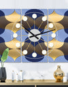 Retro Luxury Waves In Gold and Blue II - Oversized Mid-Century wall clock - 3 Panels