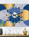 Retro Luxury Waves In Gold and Blue X - Oversized Mid-Century wall clock - 3 Panels