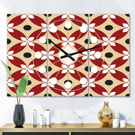 Retro Pattern Abstract Design XIII - Oversized Mid-Century wall clock - 3 Panels
