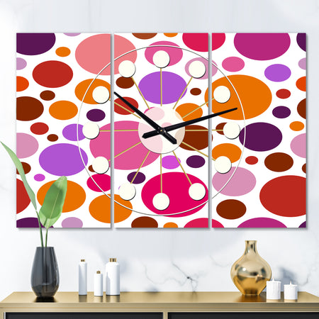 Abstract Geometric Circular Retro II - Oversized Mid-Century wall clock - 3 Panels