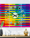 Rainbow colors simple geometric pattern. - Oversized Mid-Century wall clock - 3 Panels