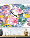 Retro Floral Botanical V - Oversized Mid-Century wall clock - 3 Panels