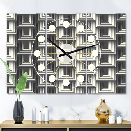 Mimimal Black and White Design I - Oversized Mid-Century wall clock - 3 Panels