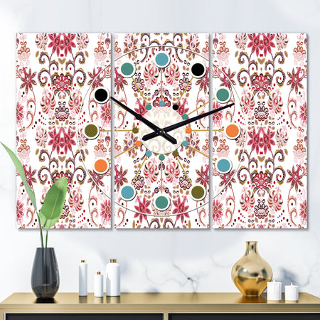 Ornamental Retro Pattern - Oversized Mid-Century wall clock - 3 Panels