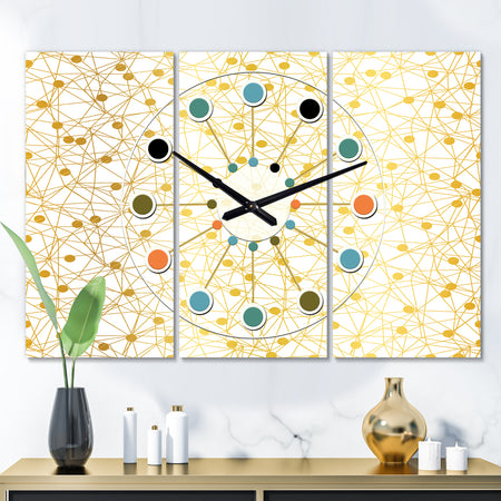 Golden Maze II - Oversized Mid-Century wall clock - 3 Panels