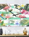 Tropical Botanicals, Flowers and Flamingo - Oversized Mid-Century wall clock - 3 Panels