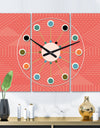 Triangual Retro Coral Pattern - Oversized Mid-Century wall clock - 3 Panels