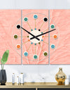 Living Coral Pink - Oversized Mid-Century wall clock - 3 Panels