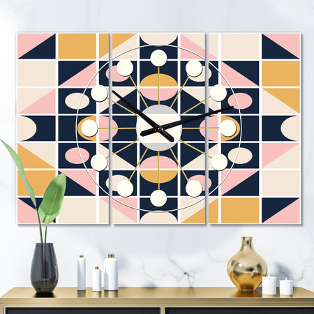 Geometrical Retro Design I - Oversized Mid-Century wall clock - 3 Panels