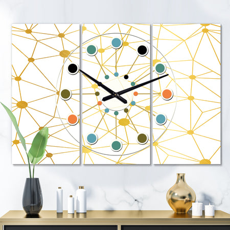 Golden Grid I - Oversized Mid-Century wall clock - 3 Panels