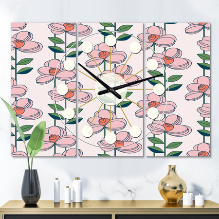 Floral Botanical Retro XII - Oversized Mid-Century wall clock - 3 Panels