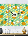 Pineapple Summer Bliss I - Oversized Mid-Century wall clock - 3 Panels