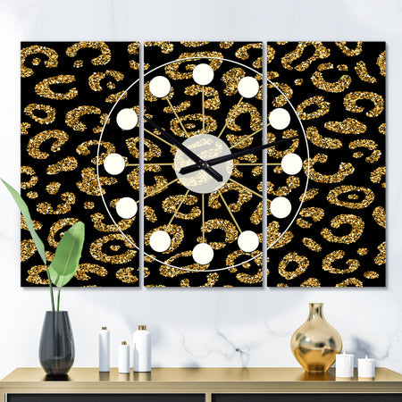 Golden Leopard Fur - Oversized Mid-Century wall clock - 3 Panels