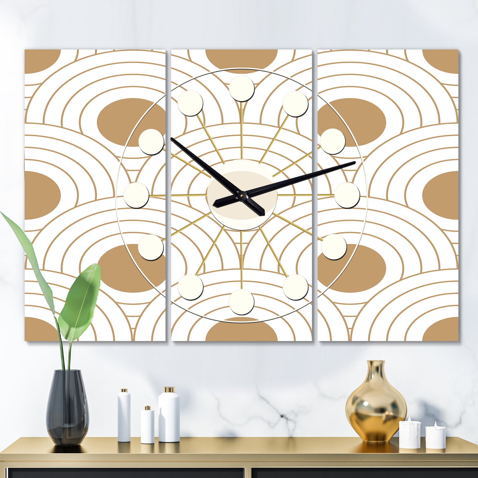 Circular Retro Design - Oversized Mid-Century wall clock - 3 Panels