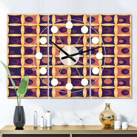 Retro Grid in Orange - Oversized Mid-Century wall clock - 3 Panels