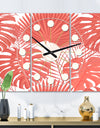 Tropical Retro Foliage Coral I - Oversized Mid-Century wall clock - 3 Panels