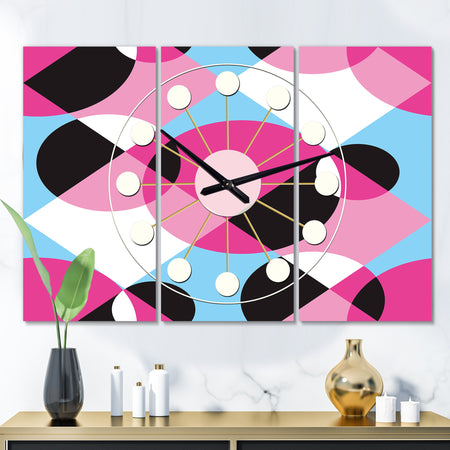 Abstract Geometric Retro I - Oversized Mid-Century wall clock - 3 Panels