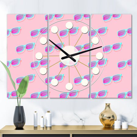 Pink Abstract Retro Pattern I - Oversized Mid-Century wall clock - 3 Panels