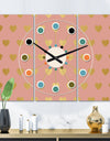 Gold Hearts On Pink - Oversized Mid-Century wall clock - 3 Panels