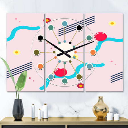 Retro Geometrical Abstract Pattern III - Oversized Mid-Century wall clock - 3 Panels