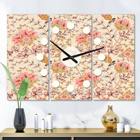 Oriental Floral Paisley - Oversized Mid-Century wall clock - 3 Panels