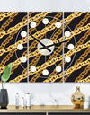 Golden ZigZag Chain - Oversized Mid-Century wall clock - 3 Panels