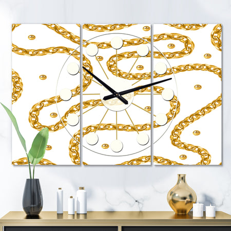 Golden Chain Necklace - Oversized Mid-Century wall clock - 3 Panels