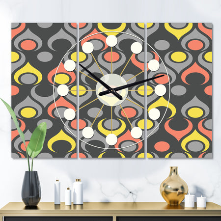 Retro Abstract Drops I - Oversized Mid-Century wall clock - 3 Panels