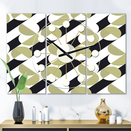Circular Abstract Retro Geometric II - Oversized Mid-Century wall clock - 3 Panels
