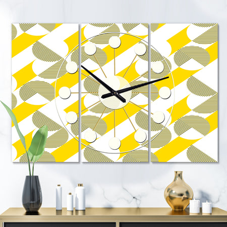 Abstract Retro Geometric II - Oversized Mid-Century wall clock - 3 Panels