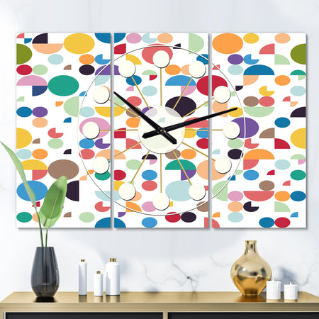 Retro Abstract Circular I - Oversized Mid-Century wall clock - 3 Panels