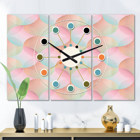 Abstract Design Retro Pattern VII - Oversized Mid-Century wall clock - 3 Panels