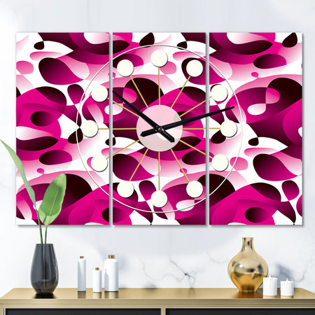 Abstract Design Retro Pattern VI - Oversized Mid-Century wall clock - 3 Panels