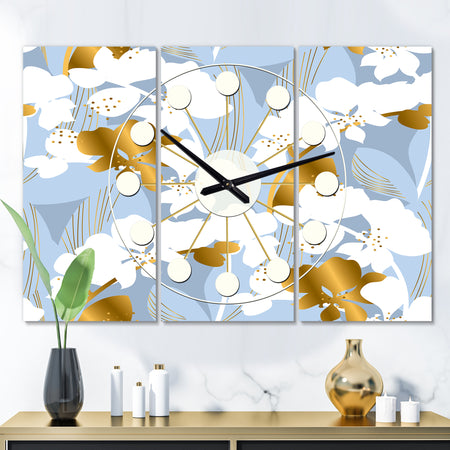 Orchid blossom color pattern - Oversized Mid-Century wall clock - 3 Panels