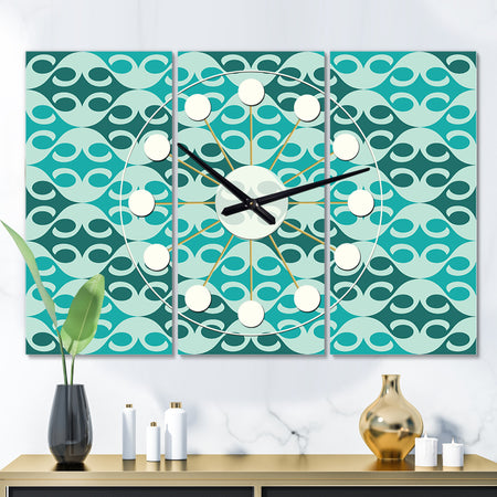 Abstract Retro Geometrical Design VI - Oversized Mid-Century wall clock - 3 Panels